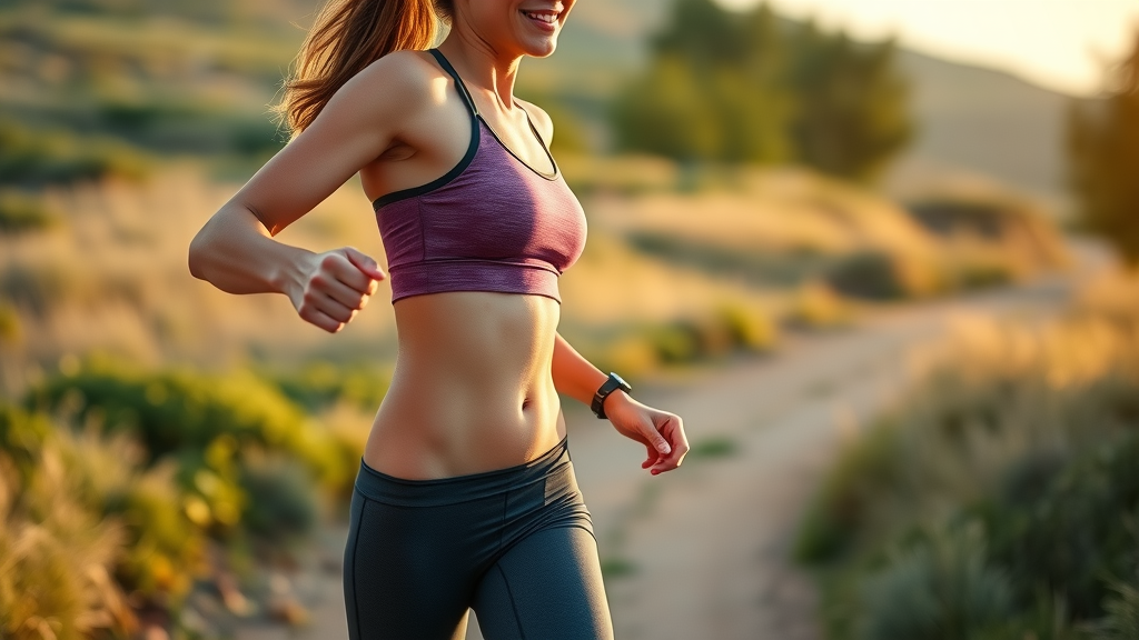 Sleek athletic woman wearing concealed carry leggings with side pockets on outdoor trail